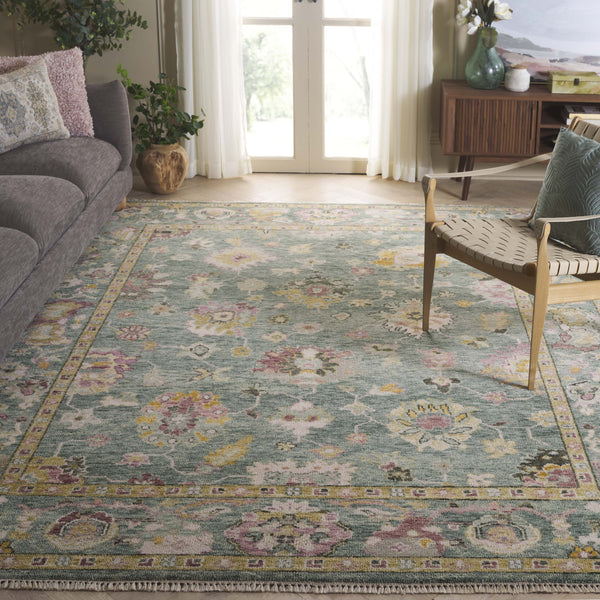 Safavieh Samarkand Hand-Knotted Oriental Rug In Green With Pink Accents — Wool-Cotton Blend, Low Pile Luxury 10'-0" x 14'-0" SRK401Y-10