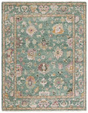 Safavieh Samarkand Hand-Knotted Oriental Rug In Green With Pink Accents — Wool-Cotton Blend, Low Pile Luxury 10'-0" x 14'-0" SRK401Y-10