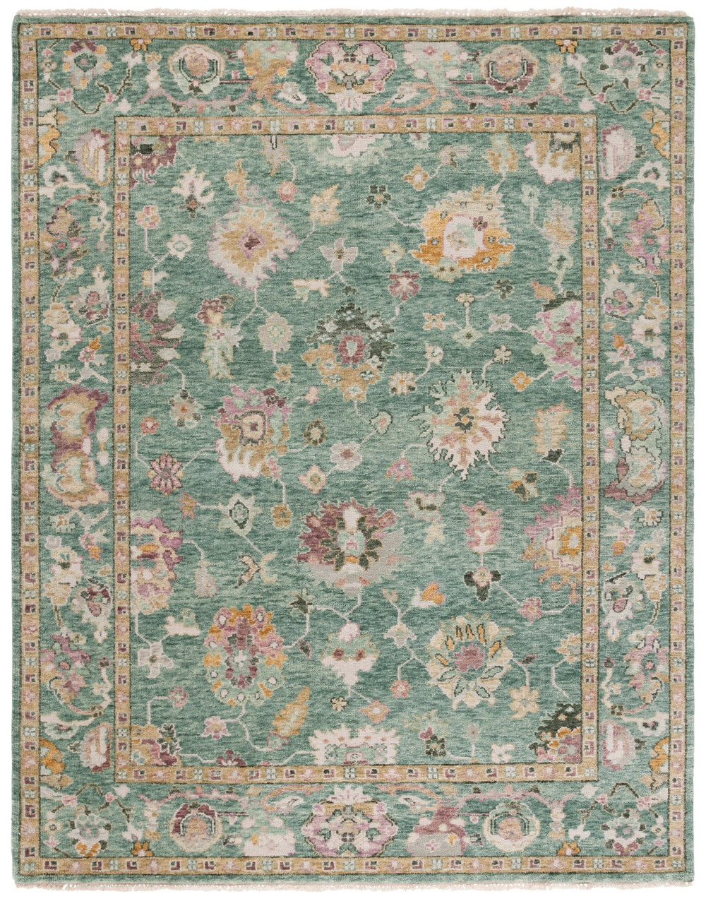 Safavieh Samarkand Hand-Knotted Indian Area Rug In Green And Pink, 80% Wool Low-Profile Elegance For Rooms 6'-0" x 9'-0" SRK401Y-6