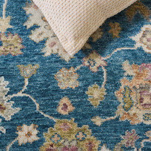 Safavieh Samarkand Hand-Knotted Wool-Cotton Area Rug — Traditional Blue & Ivory Floral Design, Durable Elegance 6'-0" x 9'-0" SRK402M-6