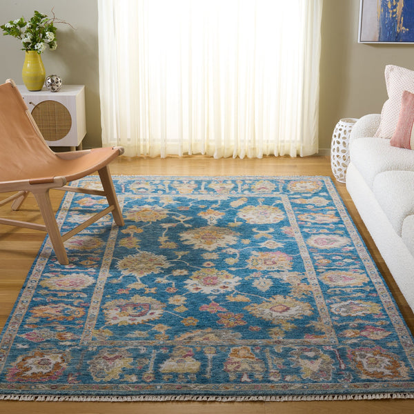 Safavieh Samarkand Hand-Knotted Wool-Cotton Area Rug — Traditional Blue & Ivory Floral Design, Durable Elegance 6'-0" x 9'-0" SRK402M-6