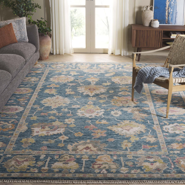 Safavieh Samarkand Hand-Knotted Wool-Cotton Area Rug — Traditional Blue & Ivory Floral Design, Durable Elegance 6'-0" x 9'-0" SRK402M-6