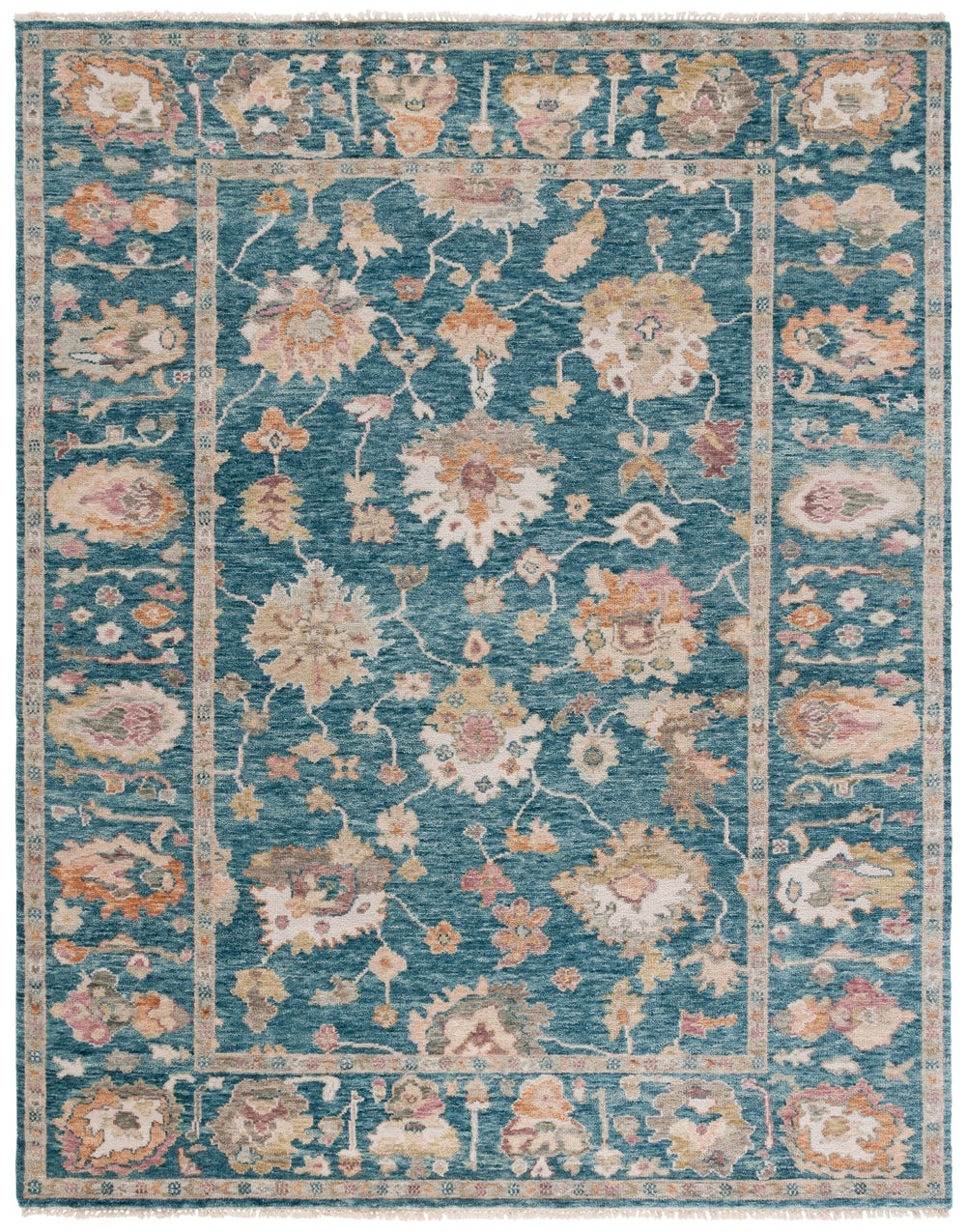 Safavieh Samarkand Hand-Knotted Blue And Ivory Wool Rug From India — Durable Oriental Style, Plush 3/8" Pile 8'-0" x 10'-0" SRK402M-8