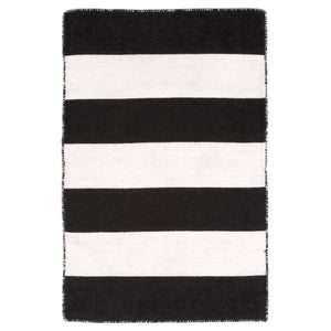 Trans Ocean Liora Manne Sorrento Rugby Stripe Indoor/Outdoor Area Rug – Hand Woven Geometric Accent For Style Black Polyester,Acrylic Srn23630248