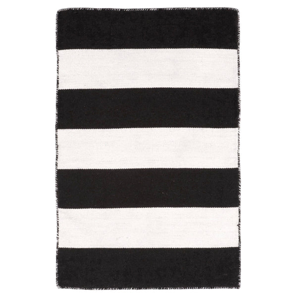 Trans Ocean Liora Manne Sorrento Rugby Stripe Indoor/Outdoor Area Rug – Hand Woven Geometric Accent For Style Black Polyester,Acrylic Srn23630248