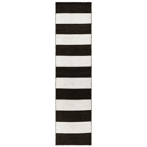 Trans Ocean Liora Manne Sorrento Rugby Stripe Indoor/Outdoor Area Rug – Hand Woven Geometric Accent For Style Black Polyester,Acrylic Srnr8630248
