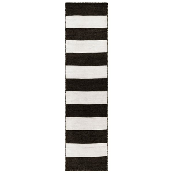 Trans Ocean Liora Manne Sorrento Rugby Stripe Indoor/Outdoor Area Rug – Hand Woven Geometric Accent For Style Black Polyester,Acrylic Srnr8630248
