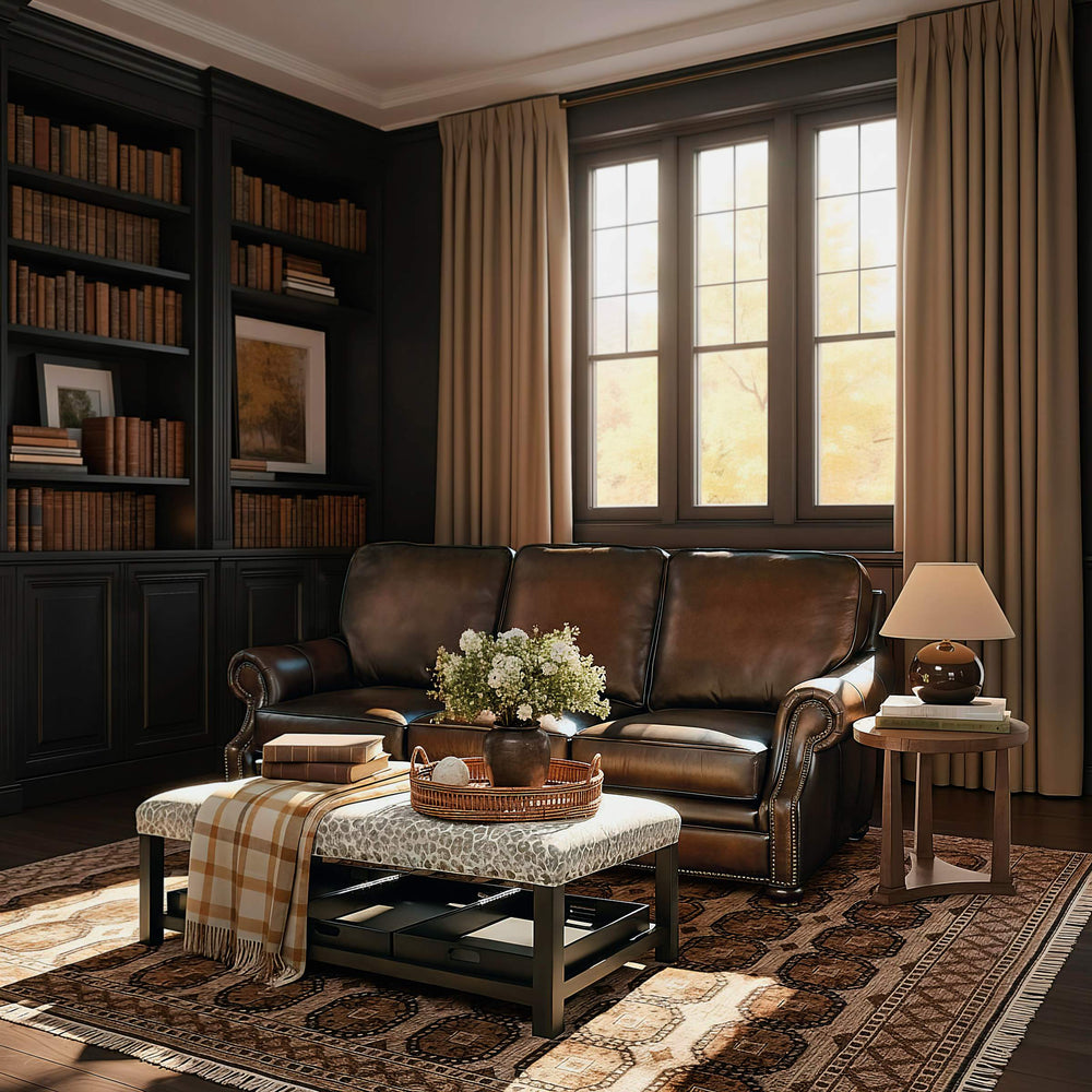Hooker Furniture Montgomery Top Grain Leather Sofa with Nailhead Trim and Walnut Bun Feet SS185-03-089