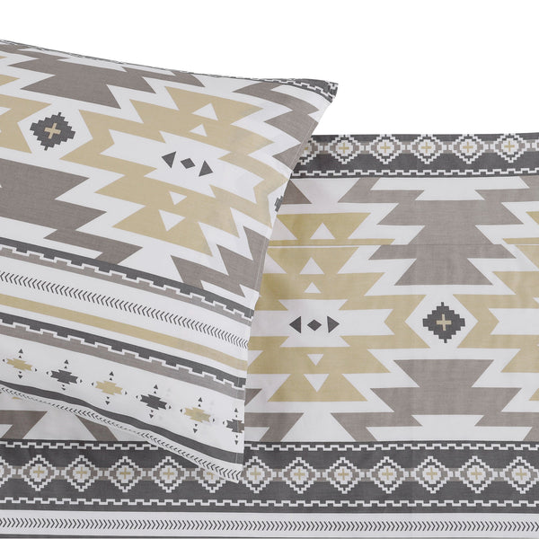 Hiend Accents 200tc Cotton Desert Sage Sheet Set - Luxurious 4-piece Collection With Stylish Aztec Patterns Multi Color 100% Cotton Ss1939-qn-oc
