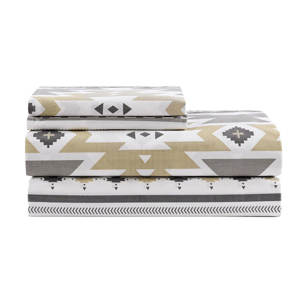 Hiend Accents 200tc Cotton Desert Sage Sheet Set - Luxurious 4-piece Collection With Stylish Aztec Patterns Multi Color 100% Cotton Ss1939-qn-oc