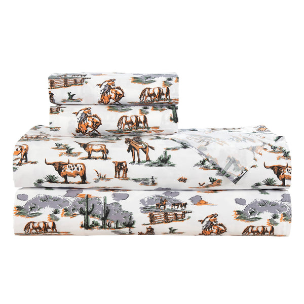 Hiend Accents 200tc Cotton Ranch Life Sheet Set - Charming Rustic Bedding With Cowboy And Wildlife Prints Duffle Bag 100% Cotton Ss2138-kg-df