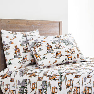 Hiend Accents 200tc Cotton Ranch Life Sheet Set - Charming Rustic Bedding With Cowboy And Wildlife Prints Duffle Bag 100% Cotton Ss2138-qn-df