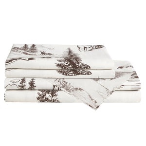 Hiend Accents 200tc Cotton Pine Sheet Set - Embrace Nature’S Beauty With Elegant Mountain Wildlife Designs White 100% Cotton Ss2239-qn-wh