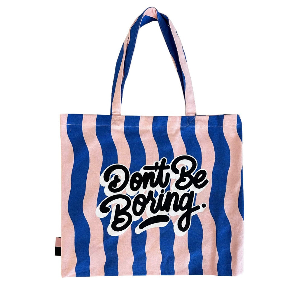 TOV Furniture Don't Be Boring Pink and Blue Striped Tote Bag – Vibrant, Lightweight, Durable, Perfect for Every Occasion! TOV-M18935