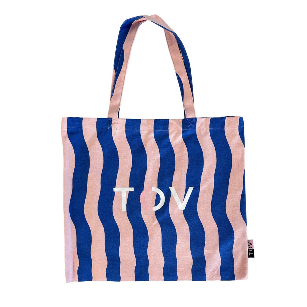 TOV Furniture Don't Be Boring Pink and Blue Striped Tote Bag – Vibrant, Lightweight, Durable, Perfect for Every Occasion! TOV-M18935