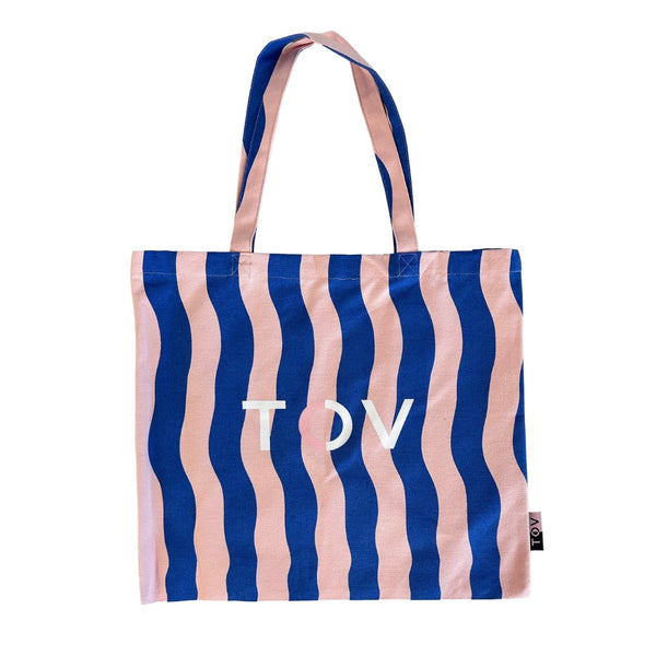 TOV Furniture Don't Be Boring Pink and Blue Striped Tote Bag – Vibrant, Lightweight, Durable, Perfect for Every Occasion! TOV-M18935