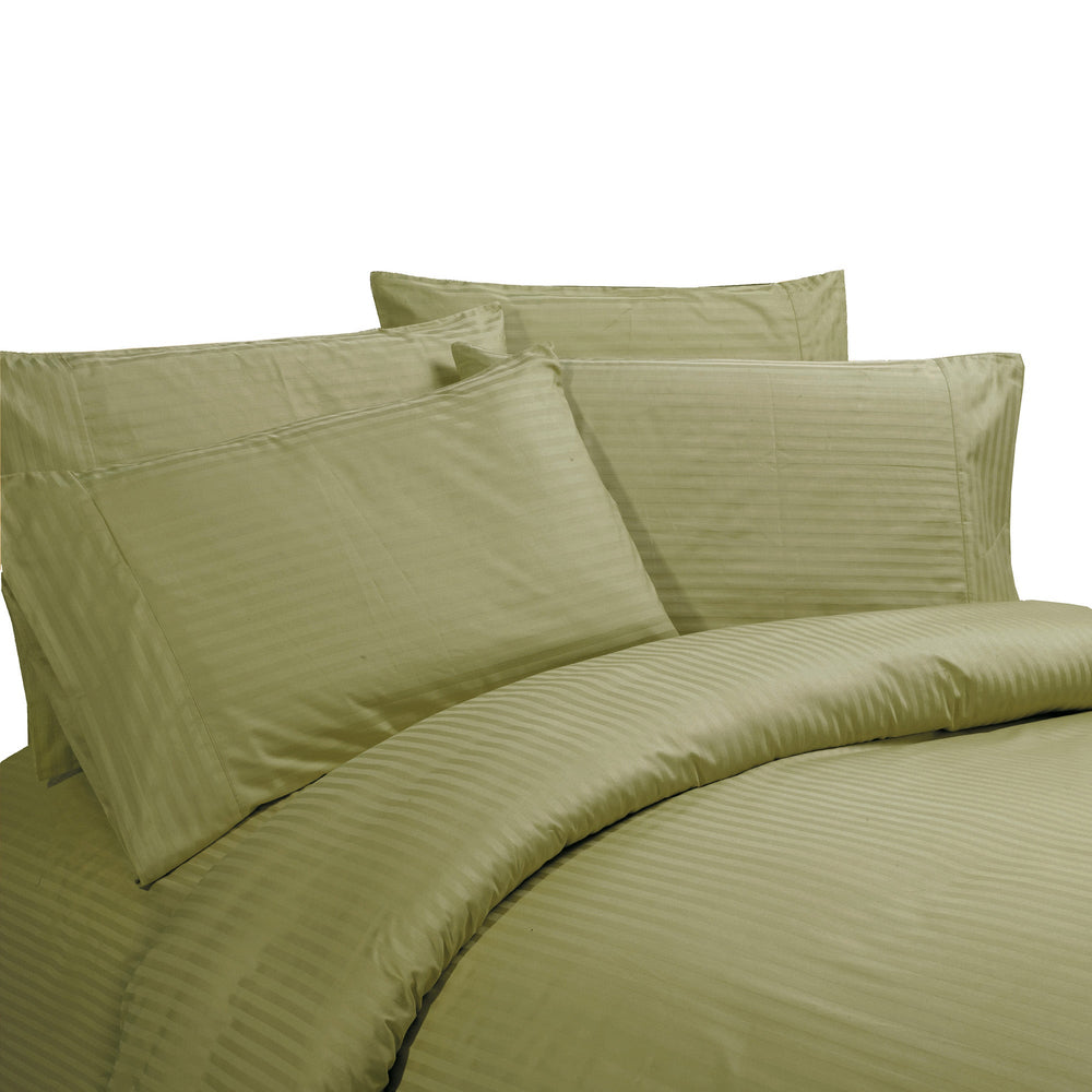 Hiend Accents 350tc Luxurious Cotton Sheet Set For Ultimate Comfort – Elegant Sage Woven Sateen Stripe Design Green 100% Cotton Ss3500-qn-sg