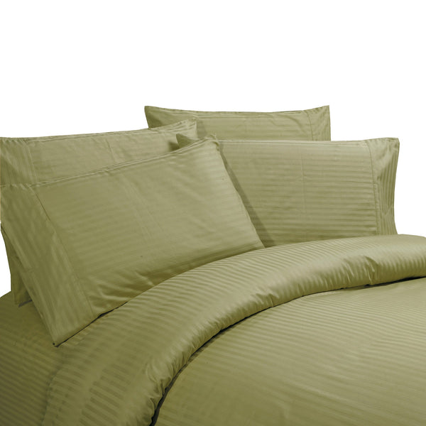 Hiend Accents 350tc Luxurious Cotton Sheet Set For Ultimate Comfort – Elegant Sage Woven Sateen Stripe Design Green 100% Cotton Ss3500-qn-sg