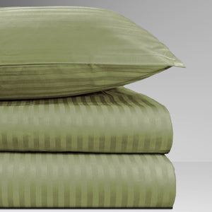 Hiend Accents 350tc Luxurious Cotton Sheet Set For Ultimate Comfort – Elegant Sage Woven Sateen Stripe Design Green 100% Cotton Ss3500-qn-sg
