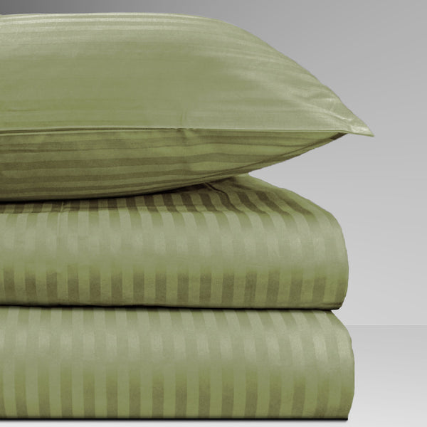 Hiend Accents 350tc Luxurious Cotton Sheet Set For Ultimate Comfort – Elegant Sage Woven Sateen Stripe Design Green 100% Cotton Ss3500-qn-sg