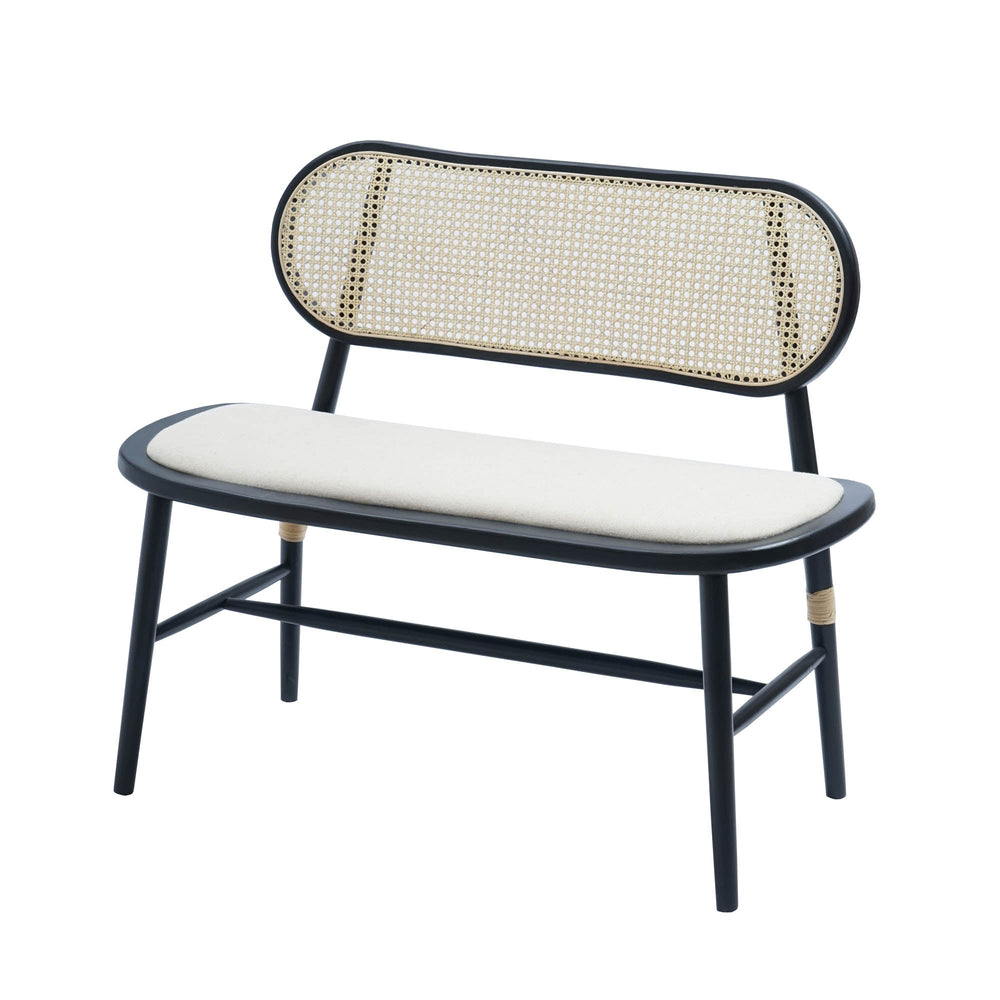 Lh Imports Dawson Small Bench - Elegant Black Design With Solid Ash Frame, Rattan Back, And Foam Comfort Seat Black,Beige Ash Wood,Rattan,Fabric Ssb01