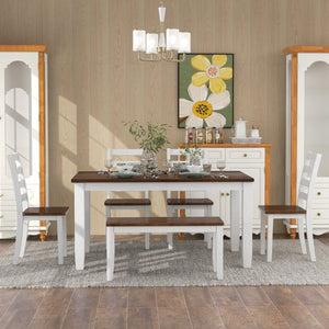 English Elm Trexm Farmhouse Six Piece Dining Set with Rubberwood Legs Distressed Walnut Finish Walnut + Cottage White ST000042AAA-2026