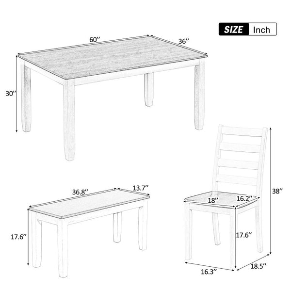 English Elm Trexm Farmhouse Six Piece Dining Set with Rubberwood Legs Distressed Walnut Finish Walnut + Cottage White ST000042AAA-2026