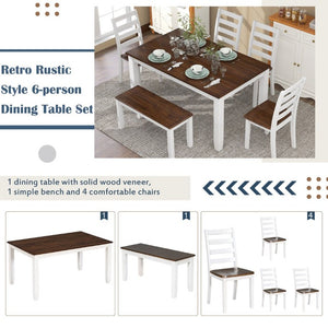 English Elm Trexm Farmhouse Six Piece Dining Set with Rubberwood Legs Distressed Walnut Finish Walnut + Cottage White ST000042AAA-2026