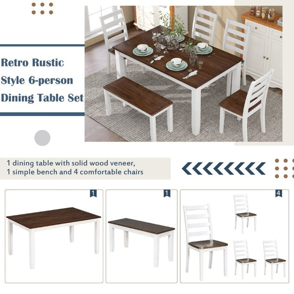 English Elm Trexm Farmhouse Six Piece Dining Set with Rubberwood Legs Distressed Walnut Finish Walnut + Cottage White ST000042AAA-2026