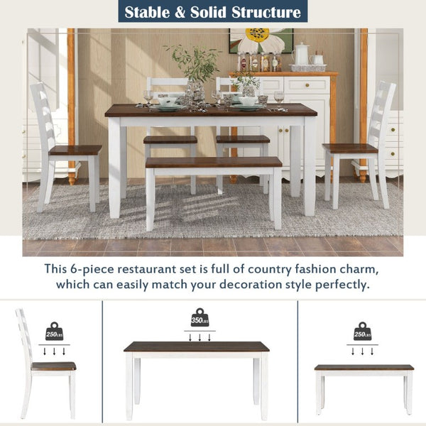English Elm Trexm Farmhouse Six Piece Dining Set with Rubberwood Legs Distressed Walnut Finish Walnut + Cottage White ST000042AAA-2026