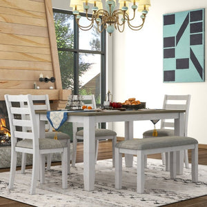 English Elm Trexm Farmhouse Six Piece Dining Set with Rubberwood Legs Distressed Walnut Finish Brown + Whitewash ST000042AAD-2026