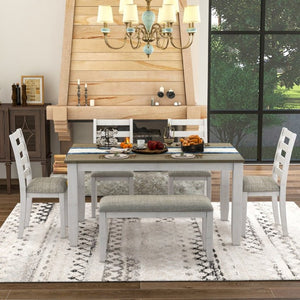 English Elm Trexm Farmhouse Six Piece Dining Set with Rubberwood Legs Distressed Walnut Finish Brown + Whitewash ST000042AAD-2026