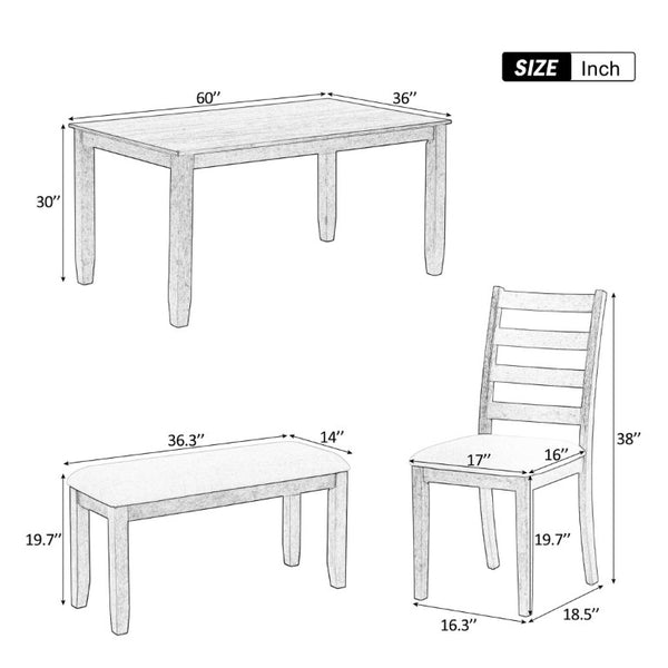 English Elm Trexm Farmhouse Six Piece Dining Set with Rubberwood Legs Distressed Walnut Finish Brown + Whitewash ST000042AAD-2026