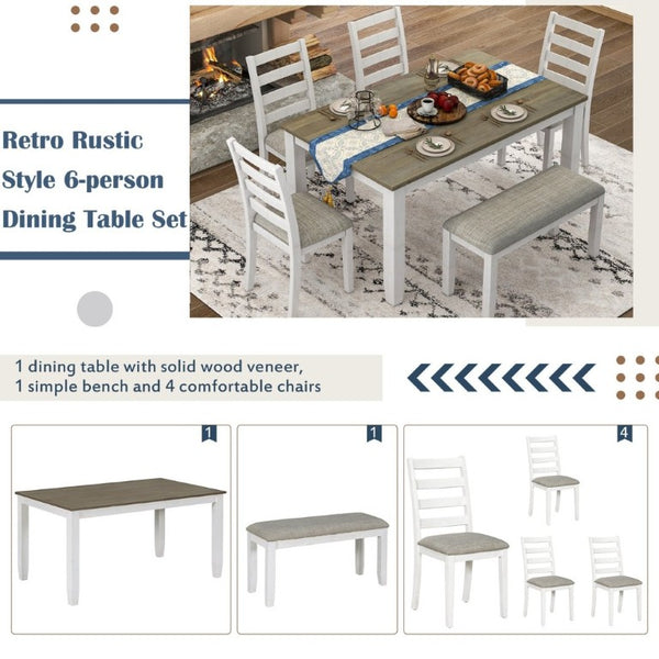 English Elm Trexm Farmhouse Six Piece Dining Set with Rubberwood Legs Distressed Walnut Finish Brown + Whitewash ST000042AAD-2026