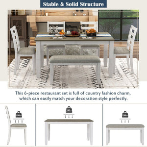 English Elm Trexm Farmhouse Six Piece Dining Set with Rubberwood Legs Distressed Walnut Finish Brown + Whitewash ST000042AAD-2026