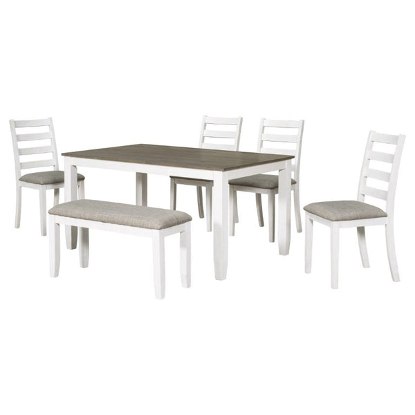 English Elm Trexm Farmhouse Six Piece Dining Set with Rubberwood Legs Distressed Walnut Finish Brown + Whitewash ST000042AAD-2026