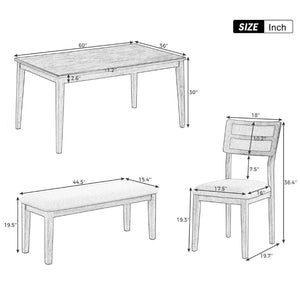English Elm Trexm Six Piece Farmhouse Dining Set with Upholstered Chairs Bench and Veneer Table Natural Wood Wash ST000043AAE-2026