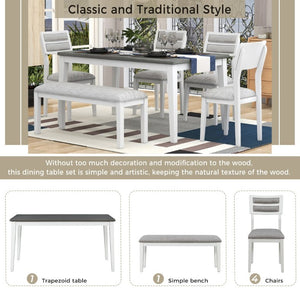 English Elm Trexm Six Piece Farmhouse Dining Set with Upholstered Chairs Bench and Veneer Table White+Gray ST000043AAK-2026