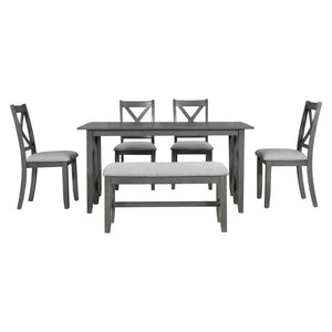 English Elm Trexm Foldable Solid Rubberwood 6 Person Dining Set with Bench and X Detail Chairs ST000046AAE-2026