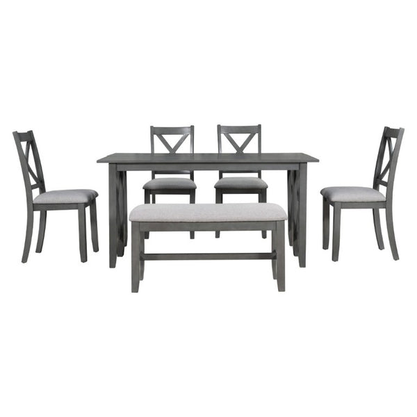 English Elm Trexm Foldable Solid Rubberwood 6 Person Dining Set with Bench and X Detail Chairs ST000046AAE-2026