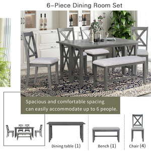 English Elm Trexm Foldable Solid Rubberwood 6 Person Dining Set with Bench and X Detail Chairs ST000046AAE-2026
