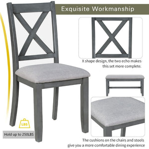 English Elm Trexm Foldable Solid Rubberwood 6 Person Dining Set with Bench and X Detail Chairs ST000046AAE-2026