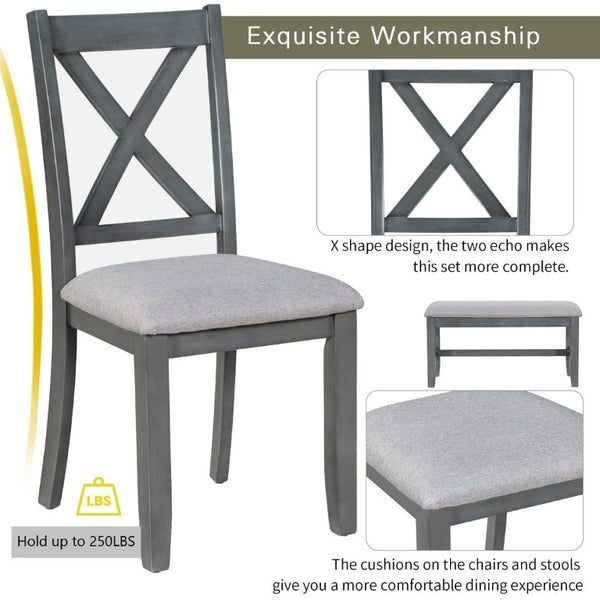English Elm Trexm Foldable Solid Rubberwood 6 Person Dining Set with Bench and X Detail Chairs ST000046AAE-2026