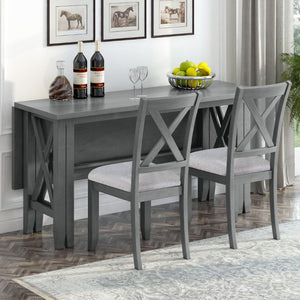 English Elm Trexm Foldable Solid Rubberwood 6 Person Dining Set with Bench and X Detail Chairs ST000046AAE-2026