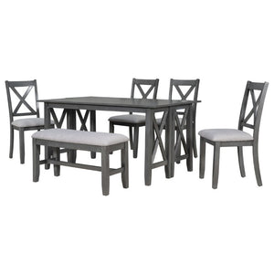 English Elm Trexm Foldable Solid Rubberwood 6 Person Dining Set with Bench and X Detail Chairs ST000046AAE-2026