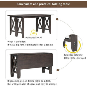 English Elm Trexm Six Piece Solid Rubberwood Foldable Dining Set with Bench Espresso Finish ST000046AAP-2026