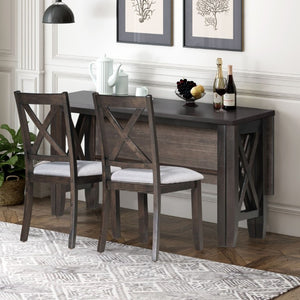 English Elm Trexm Foldable Solid Wood Six Seat Dining Set with Upholstered Chairs and Bench ST000046AAP