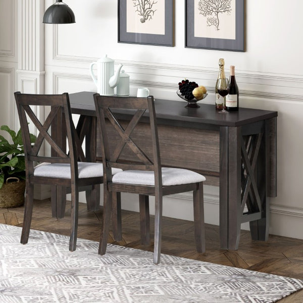 English Elm Trexm Foldable Solid Wood Six Seat Dining Set with Upholstered Chairs and Bench ST000046AAP