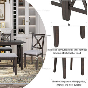 English Elm Trexm Foldable Solid Wood Six Seat Dining Set with Upholstered Chairs and Bench ST000046AAP