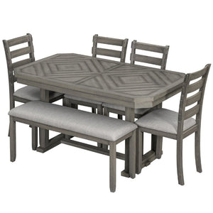 English Elm Trexm 6 Piece Acacia Veneer Dining Set with Wire Brushed Rubberwood Frame and Cushioned Chairs Grey ST000049AAE-2026